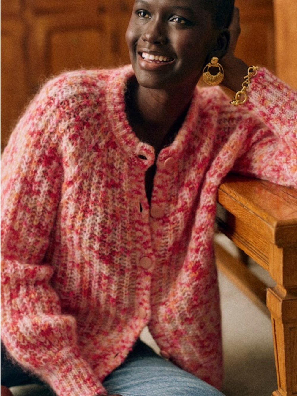 Sezane Emile cardigan multi rose pink orange sweater